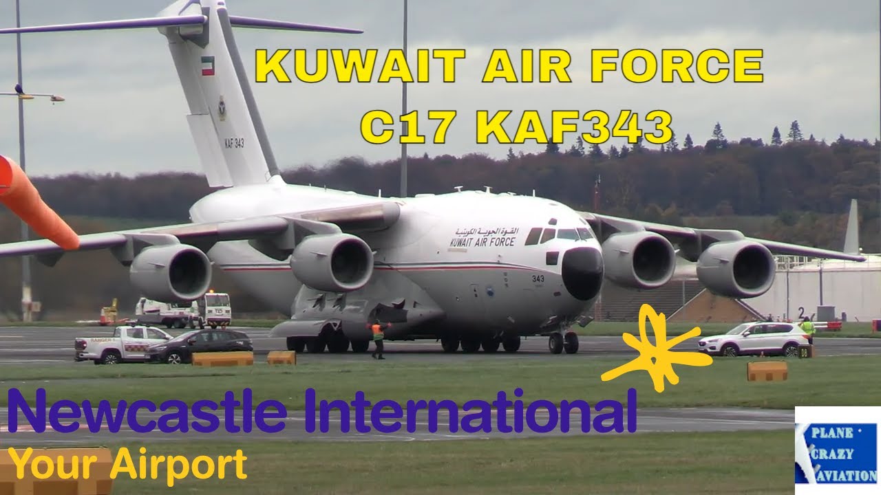 Kuwait Air Force C17 KAF343 Arrives at Newcastle Airport | Landing with Playful Horse Nearby