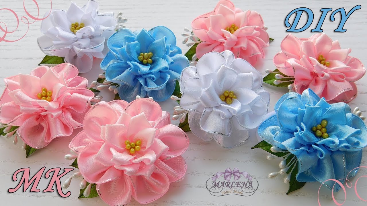 🌺 Цветы из атласных лент. Зажимы для волос. Канзаши МК/DIY