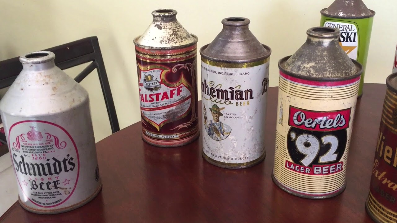Vintage beer cans cone tops and flat tops
