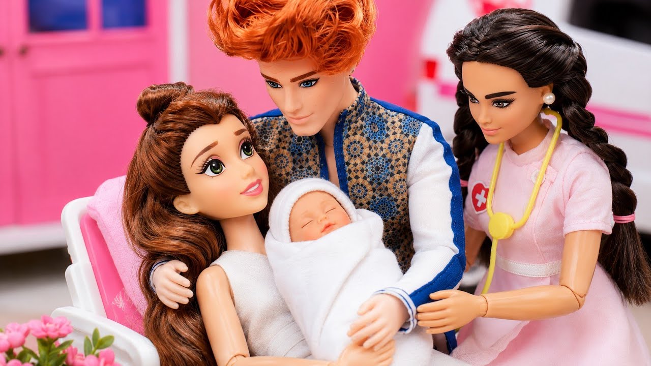 Barbie & Ken Doll Family Have a New Baby! 🤰👶 Hospital Routine 🏥 바비인형 디즈니 공주 벨 아기 탄생 감동 상황극 병원 장난감놀이