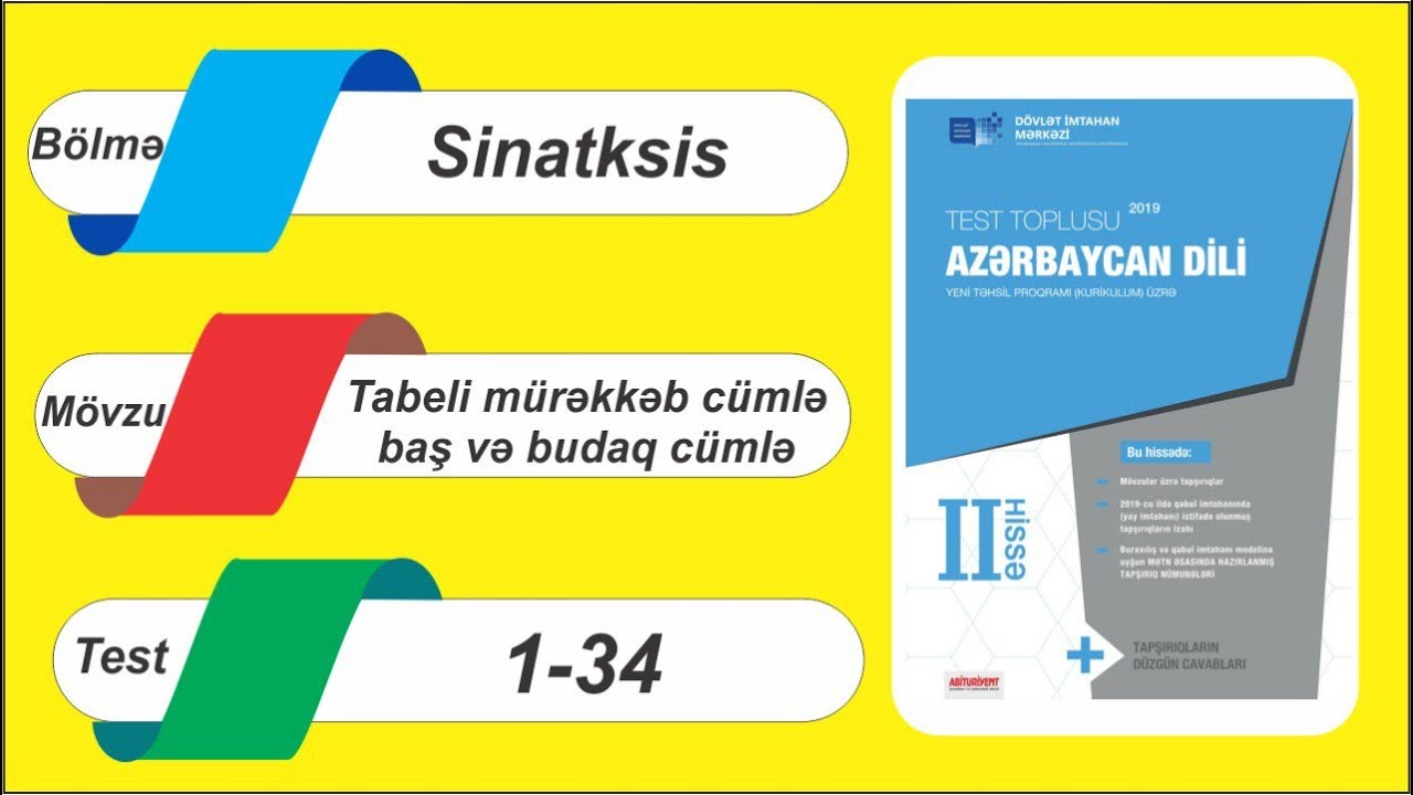 DİM-in Test toplusu II hissə / Tebeli mürəkkəb cümlə / Baş və budaq cümlə / 1-34