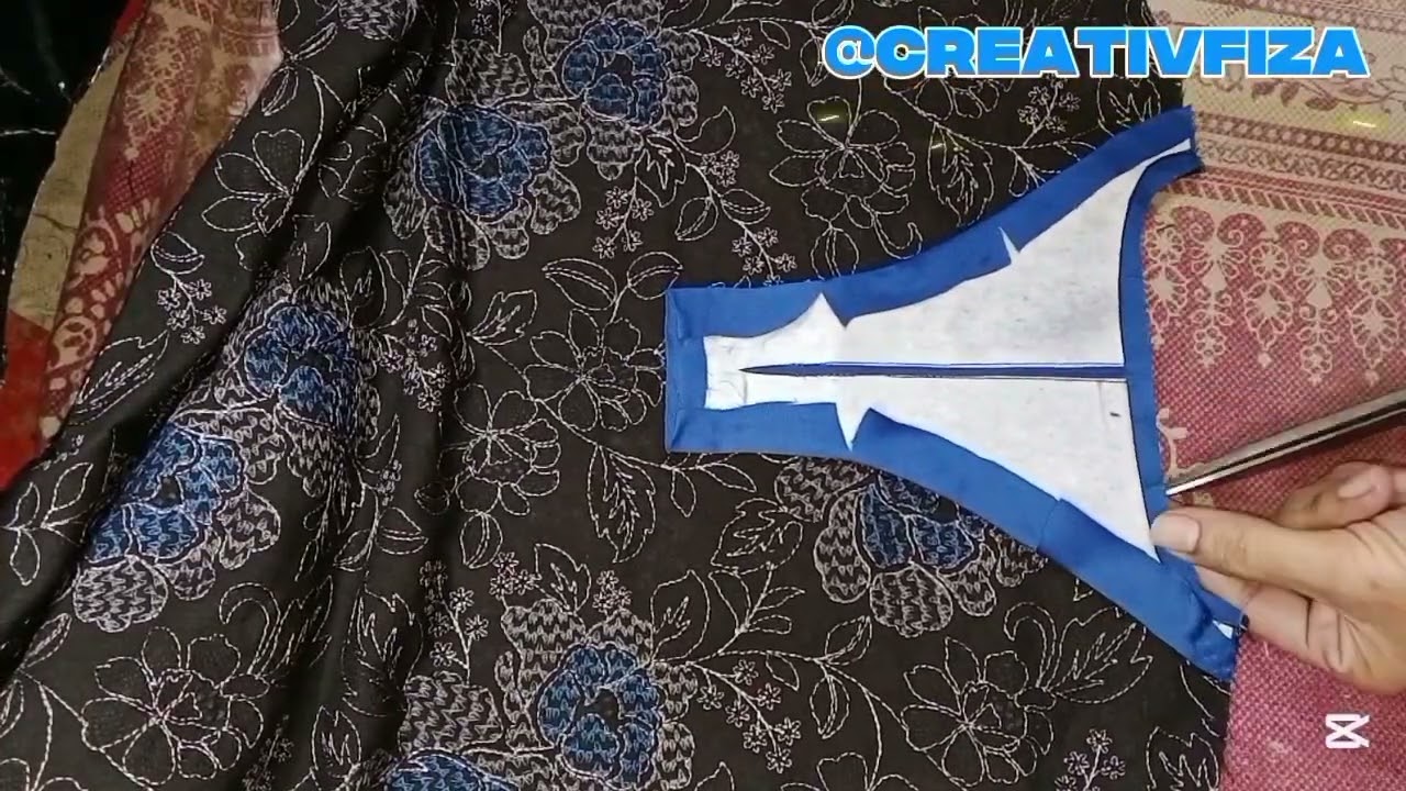 Black+blue Karandi dress cutting and stitching 