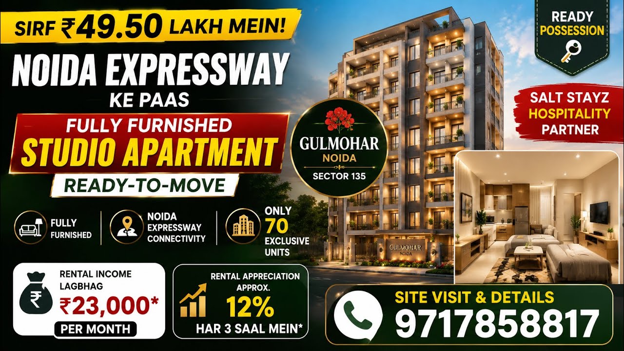 ₹49.50 Lakh Mein Ready-to-Move Studio Apartment | Gulmohar Noida Sector 135 | Rental Income ₹23,000
