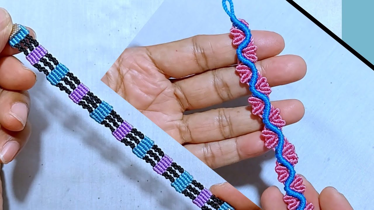 2 DESIGN MACRAME BRACELET TUTORIAL, CARA MEMBUAT GELANG BENANG MOTIF 
