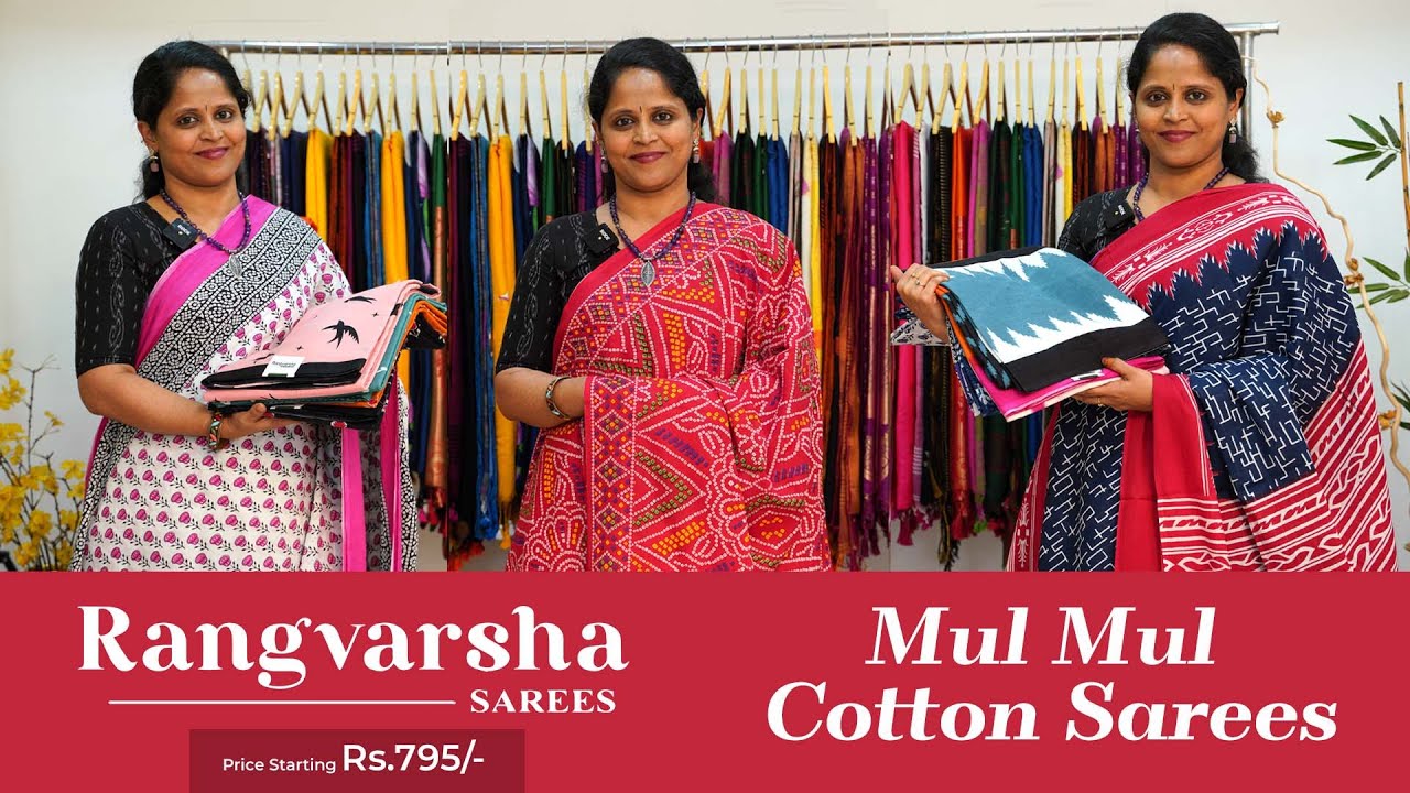 Mul Mul Cotton Sarees-Rangvarsha Sarees- Block printed soft cotton sarees- 20th August 2024