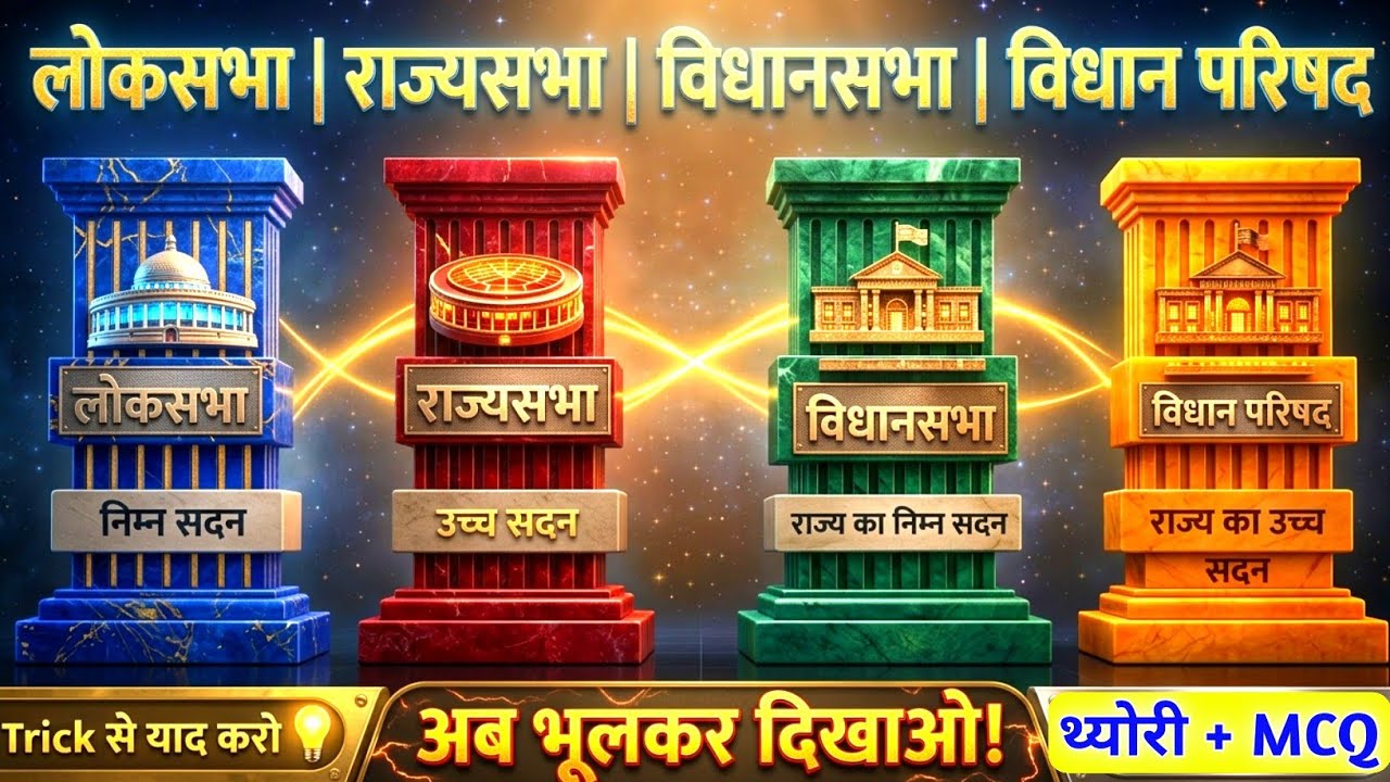 लोकसभा vs राज्यसभा vs विधानसभा vs विधान परिषद | Trick से याद | Indian Polity One Shot | Theory + MCQ
