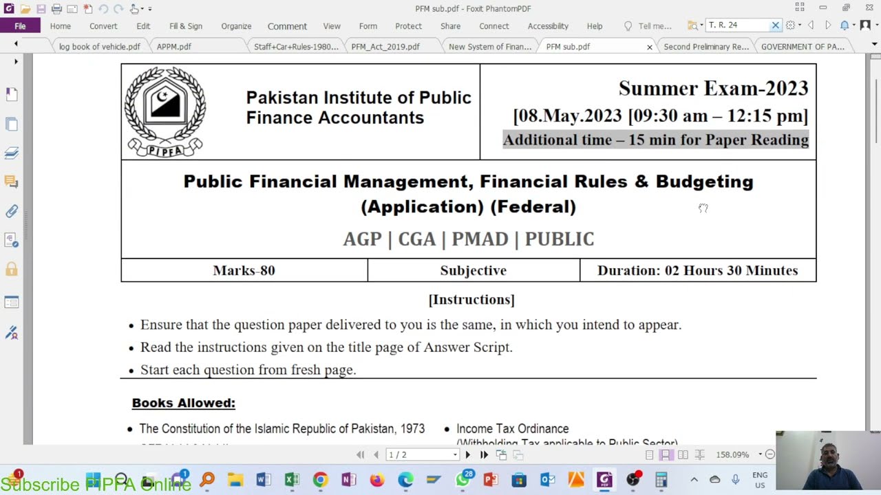 increment certificate in treasury rules TR 24 PIPFA Online solved paper summer 2023 questions PFM
