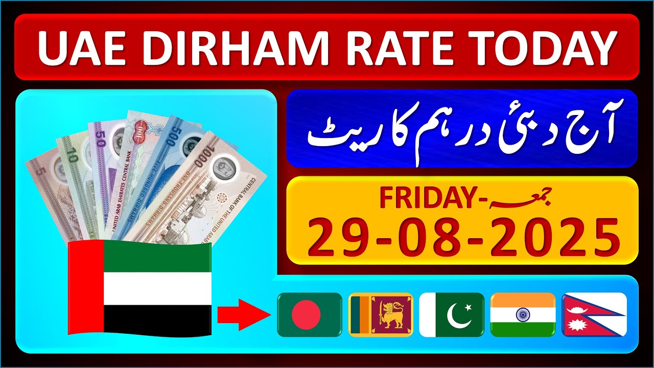 Dirham Rate Today | Aaj Dubai Dirham Ka Rate | UAE Dirham Exchange Rates 29-8-2025 | 🇧🇩 🇱🇰 🇵🇰 🇮🇳 🇳🇵