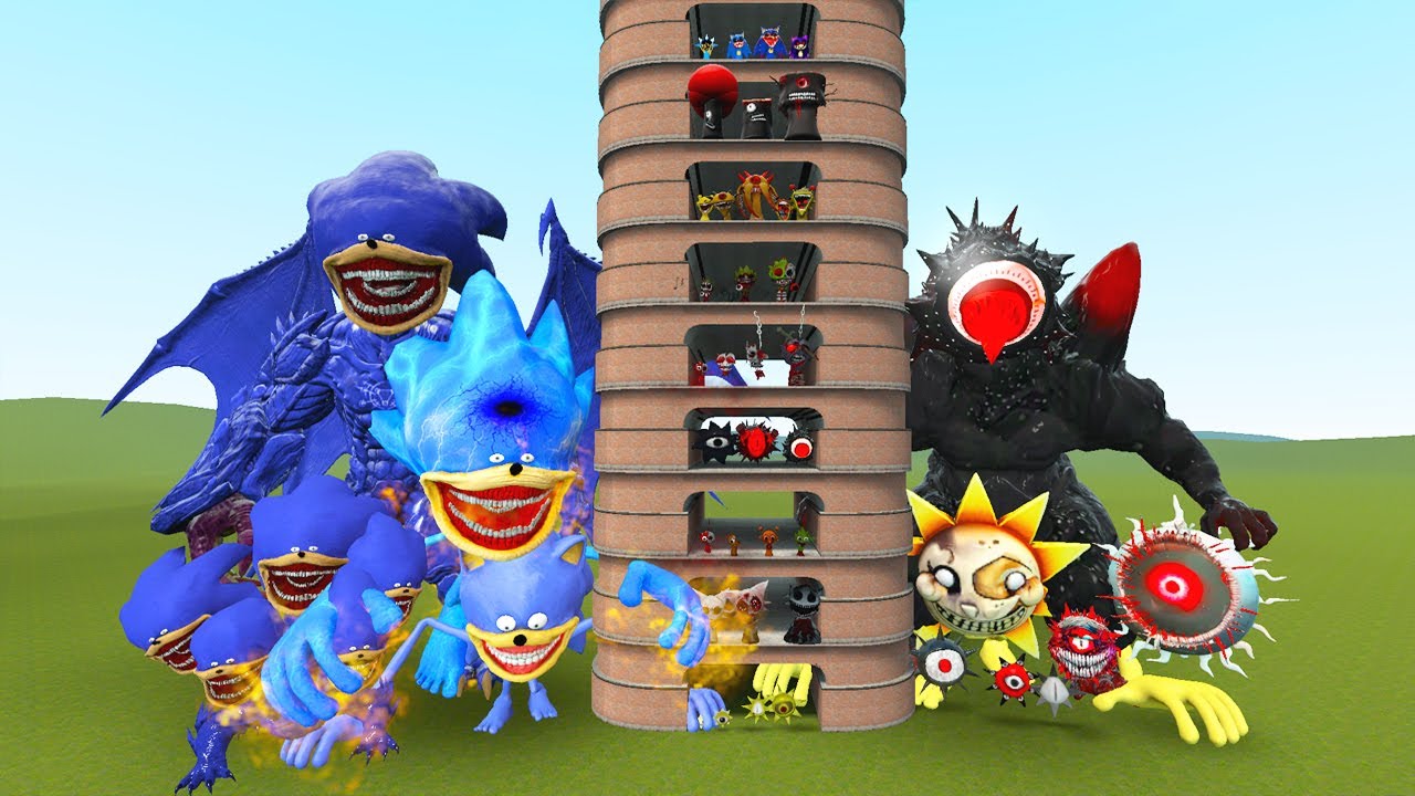 TALLGRASS LITTLE TO BIG ALL SPRUNKI SONIC EXE VS ALL MR SUN SPRUNKI PHASES 1 - 10 FAMILY in Gmod !!