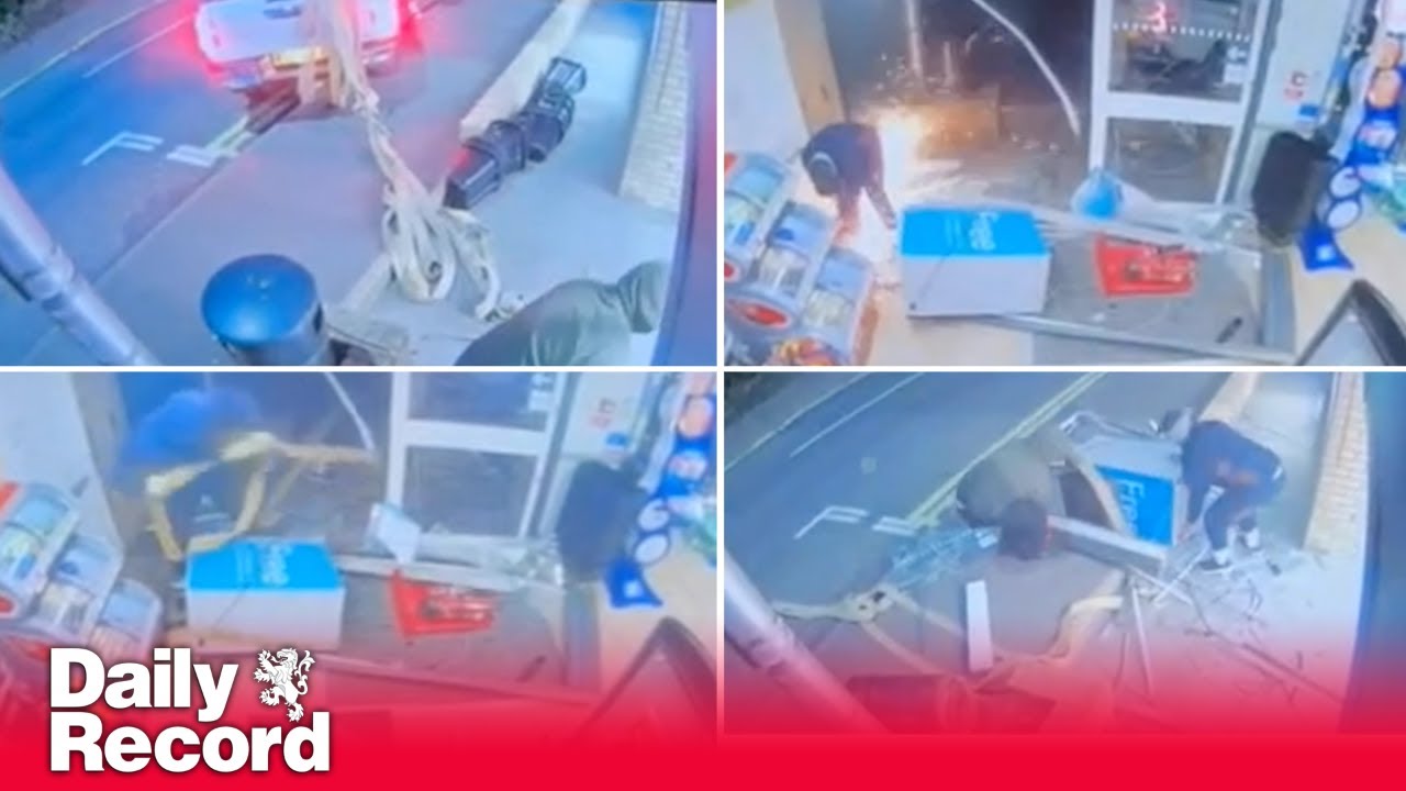 Co-op ATM heist caught on camera as thugs use crowbars and saws to rip out cash machine