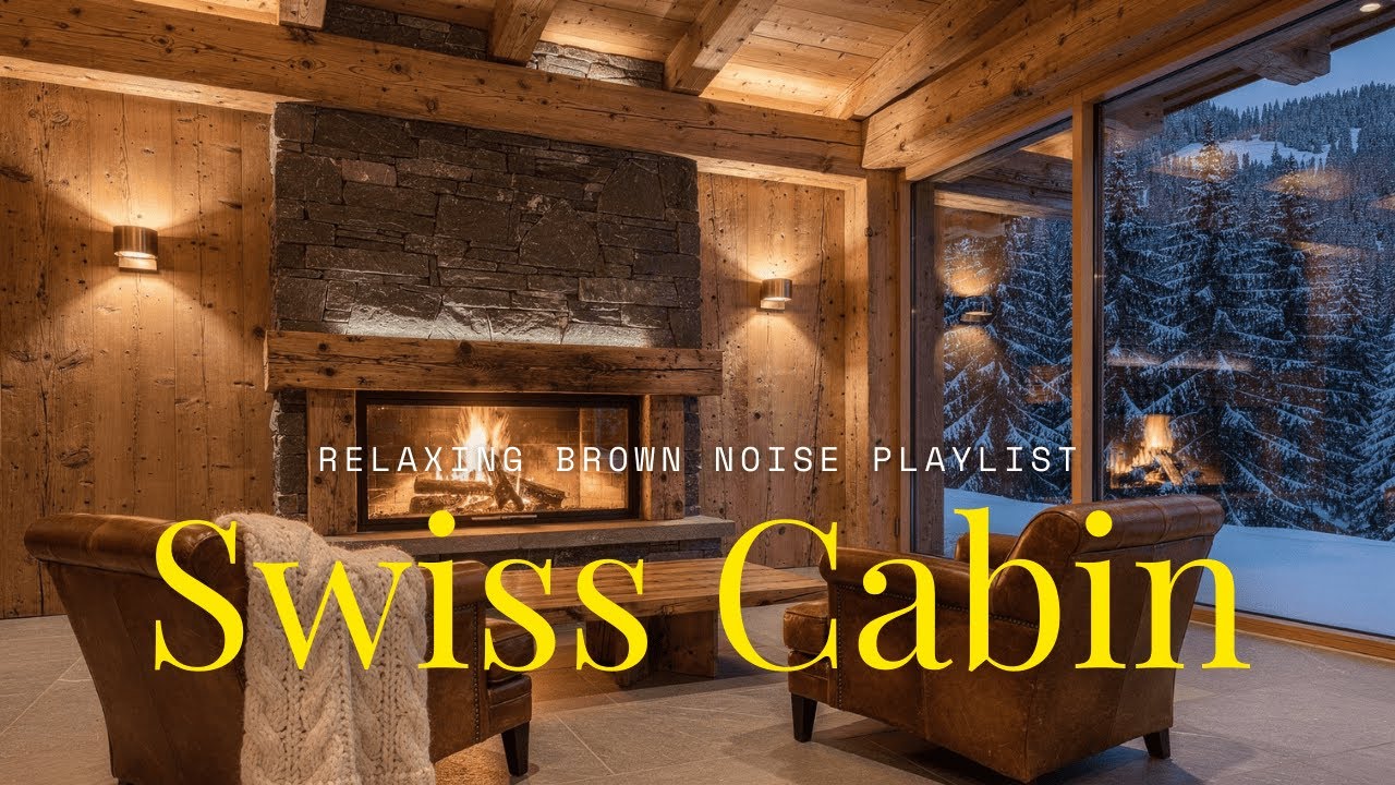 Cozy Cabin in the Alps: Soft Fireplace Crackles & Winter Snowfall for Relaxation