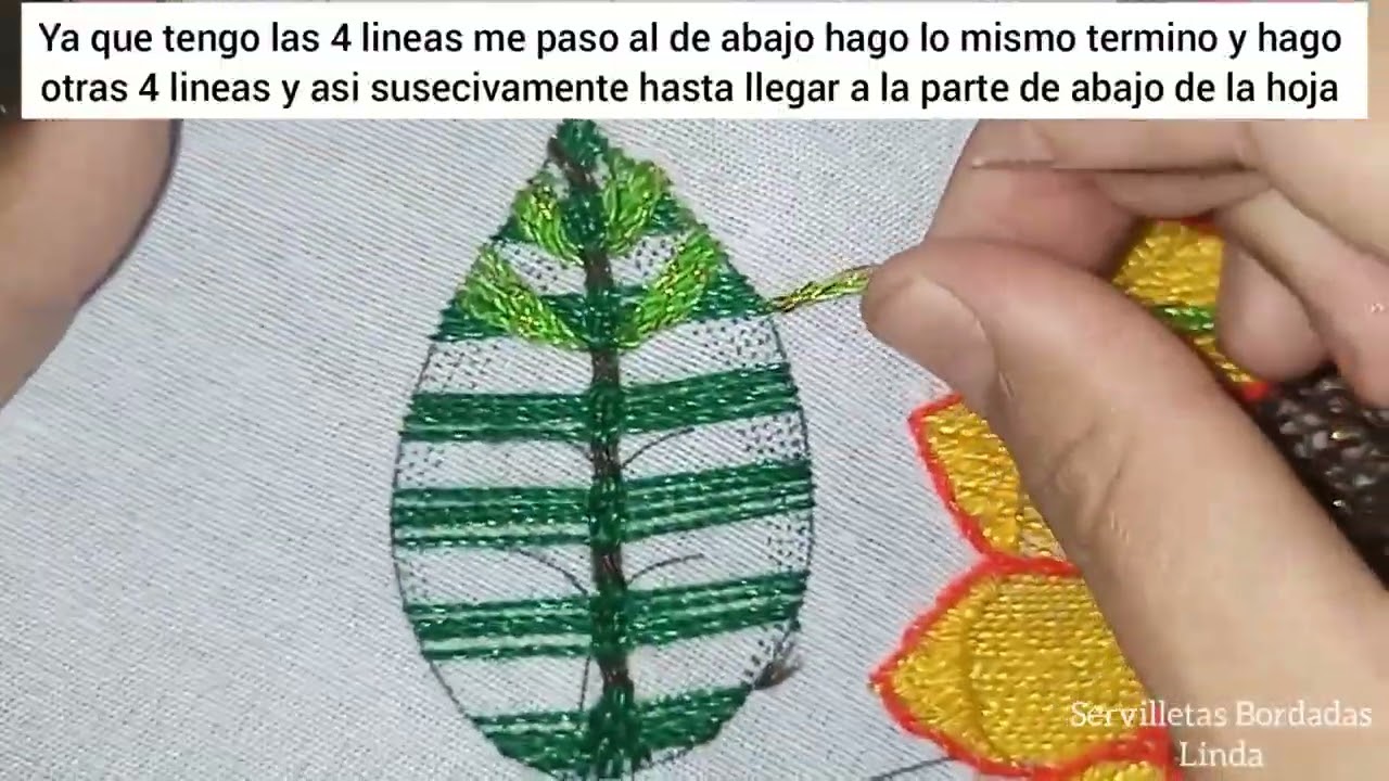 225•BORDADO Hoja #16🍃 como bordar una hoja-Puntada para hojas [Servilletas Bordadas Linda]