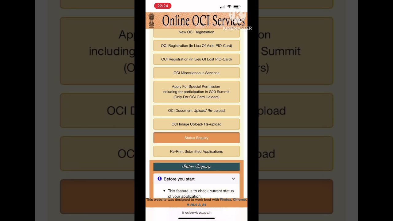 Online Oci application enquiry status