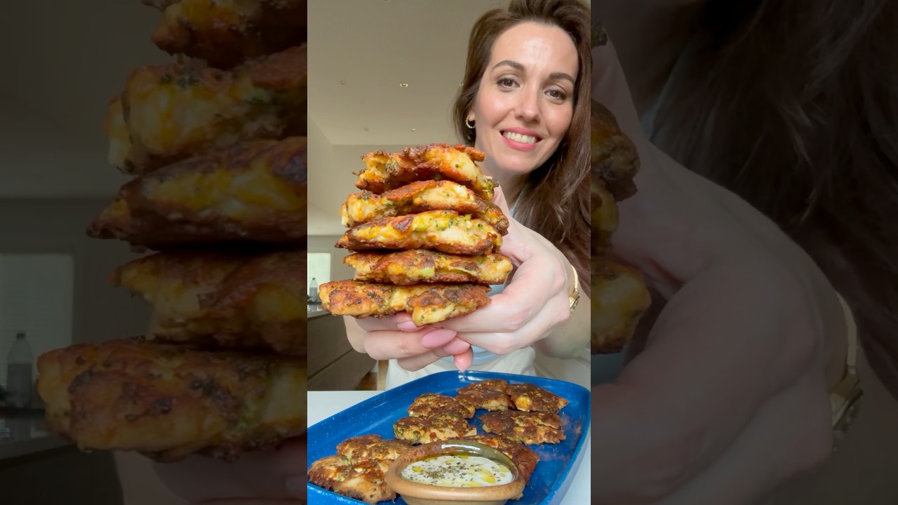 I lose weight eating these 5 Ingredient Chicken Broccoli Feta Fritters #lowcarb #shorts