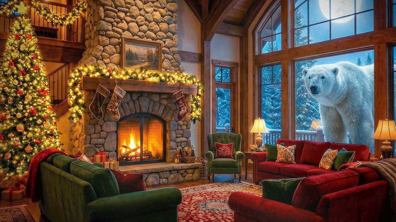 Relaxing Fireplace & Piano Music 🎄 Soft Christmas Ambience with Snowfall Sounds for Peace