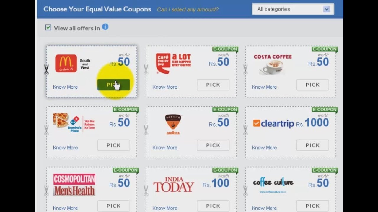 Choosing Coupons in FreeCharge