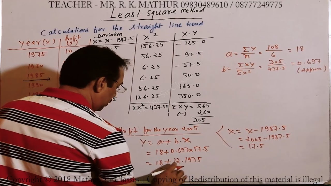 Straight line trend Least Square method year 2005 solved sums | Statistics | Mathur Sir Classes