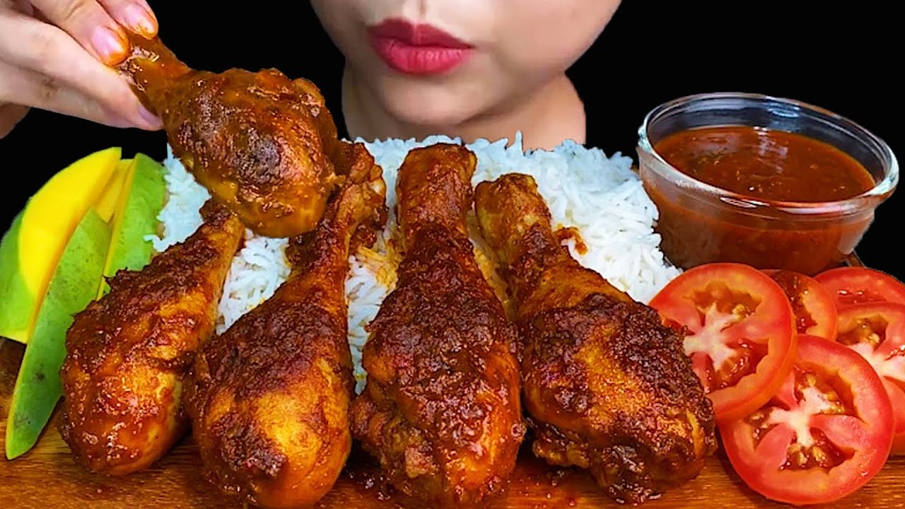 MUKBANG EATING||SPICY CHICKEN CURRY & WHITE RICE