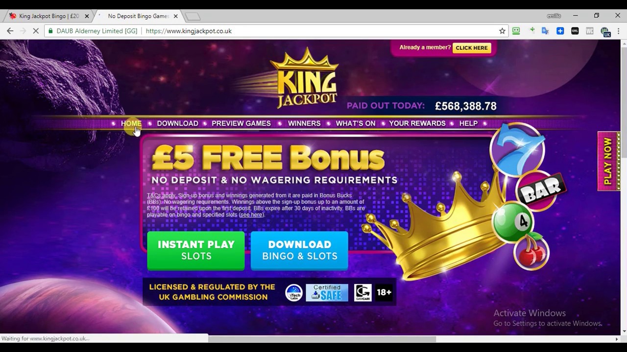 King Jackpot - Get &pound;20 Free To Play online Bingo, No Deposit Bingo