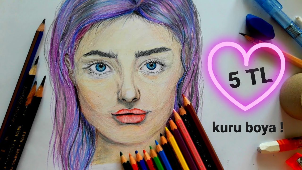 #draw #kuruboya #fatihkuruboya  UCUZ KURU BOYA ile PORTRE ÇİZİM / NASIL ÇİZİLİR #art #A101