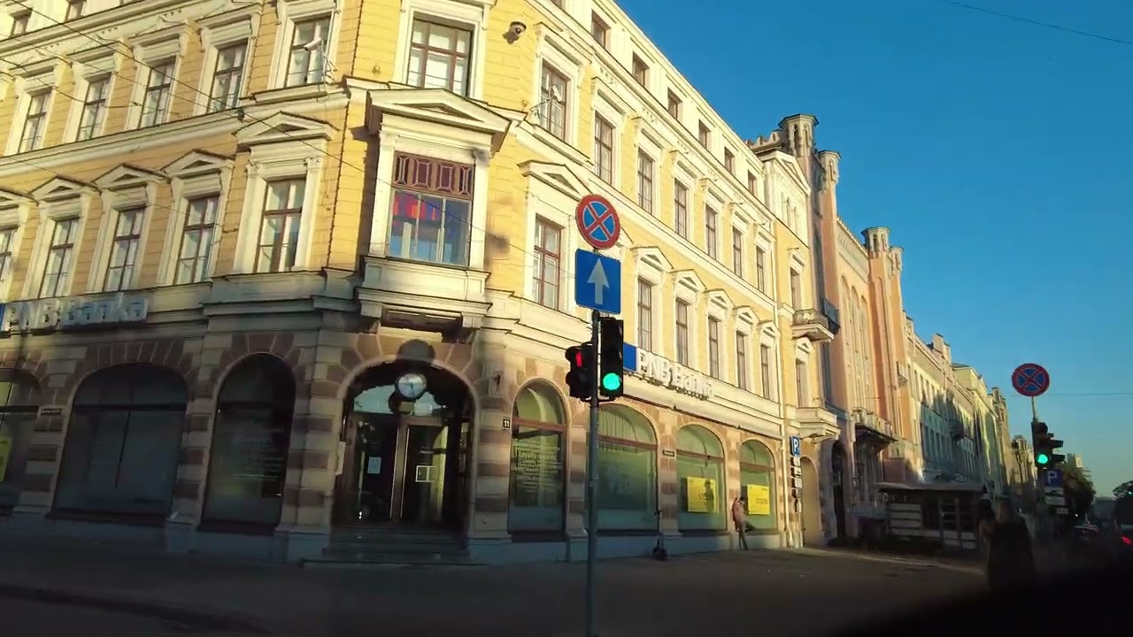 Driving in Riga. Latvia. 4K. Rīga. Latvija. European city.