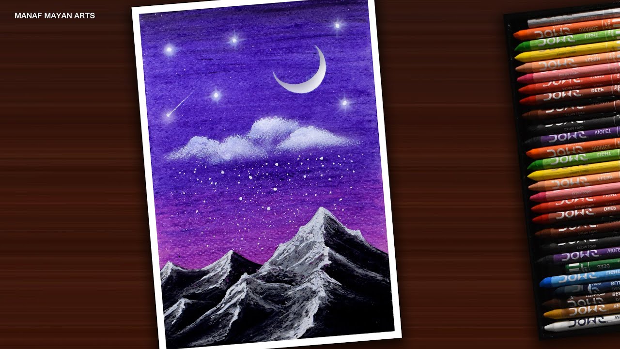 Snowy Mountains in Dream | Drawing Tutorial for Beginners with Wax Crayons | step by step #181
