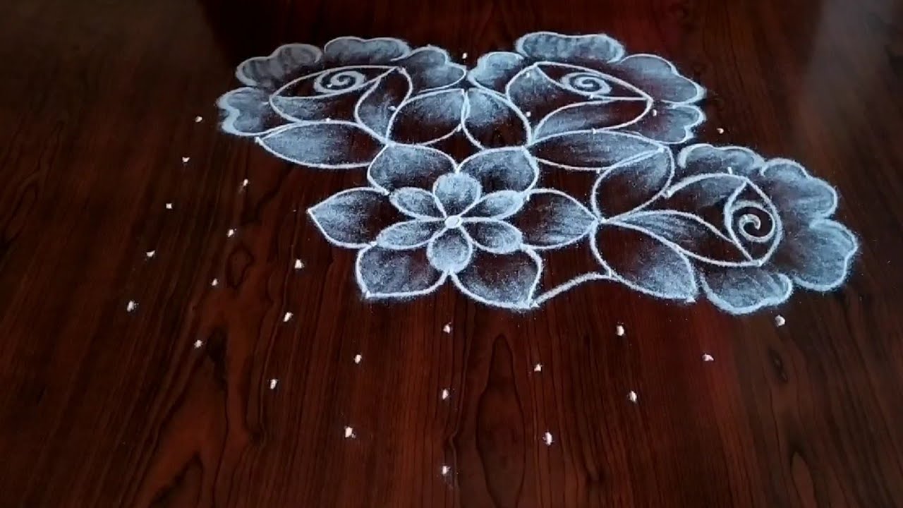 Simple & easy rose flowers rangoli (9×5) dots...