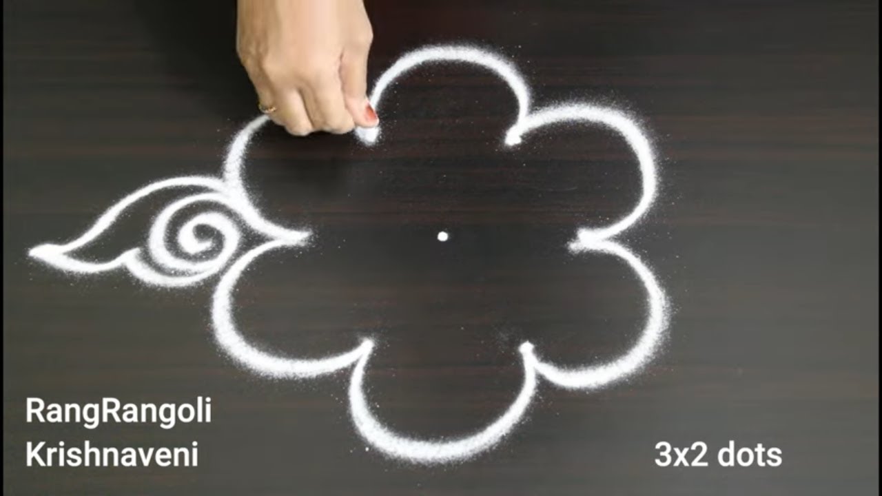 Chinna Muggulu🍀3x2 dots Easy Daily Rangoli🍀Simple Kolam🍀RangRangoli Krishnaveni