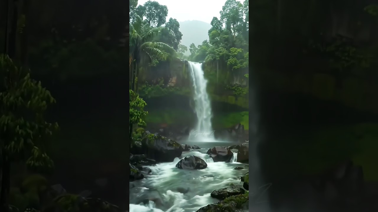 Peaceful Rain in the Rainforest | Waterfall  