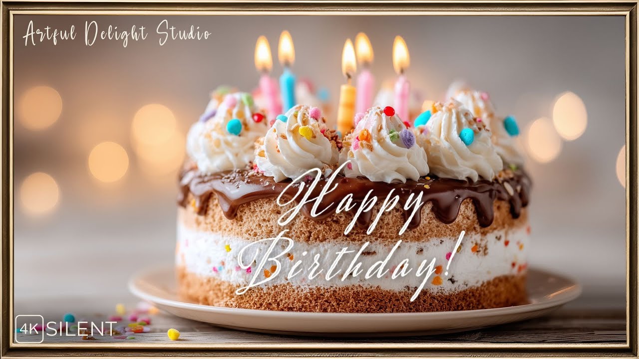 Happy Birthday Frame TV Art | TV Screensaver | Gold Frame | 4K | 6 hrs no music