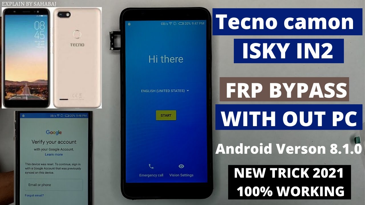 Tecno CAMON  iSky IN2 FRP Lock Bypass Without PC New Latest  Trick 2021