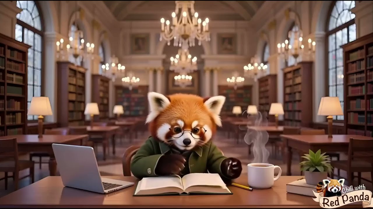🦊📖 #ChillWithRedPanda in a Viennese Imperial Library Café | Cozy Classical Lofi in Vienna, Austria