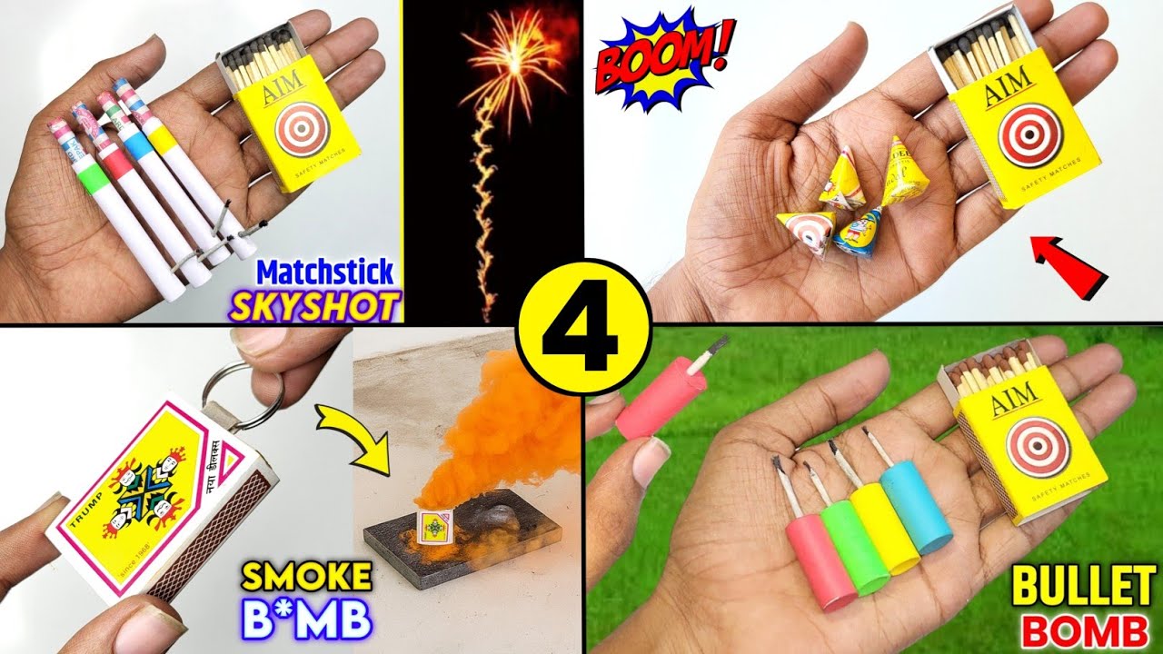 4 homemade matchbox crackers , how to make skyshot at home , matchbox bullet b*mb , smoke cracker 