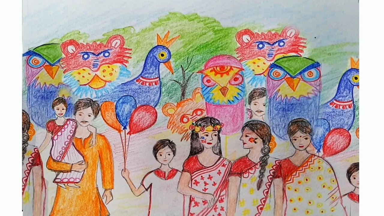 How to draw pohela boishakh scene step by step || Art video