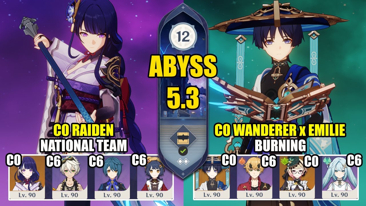 C0 Raiden National Team & C0 Wanderer Emilie Burning | Spiral Abyss 5.3 | Genshin Impact 【原神】