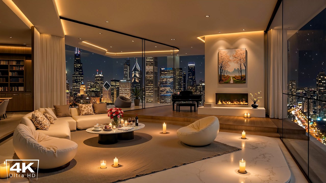 Soft Night Jazz Melodies 🌃 Luxury Apartment in Chicago with Relaxing Piano Jazz for Deep Sleep