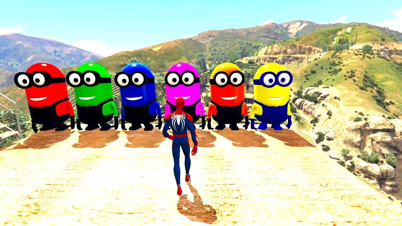GTA 5 Epic Ragdolls RED SPIDERMAN VS RED MINION VS GREEN MINIONS Euphoria Physics & Funny Fails 1