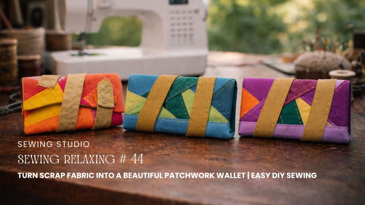 [sewing relaxing]#44 DIY Colorful Patchwork wallet | Creative Sewing Project from Scrap Fabric 
