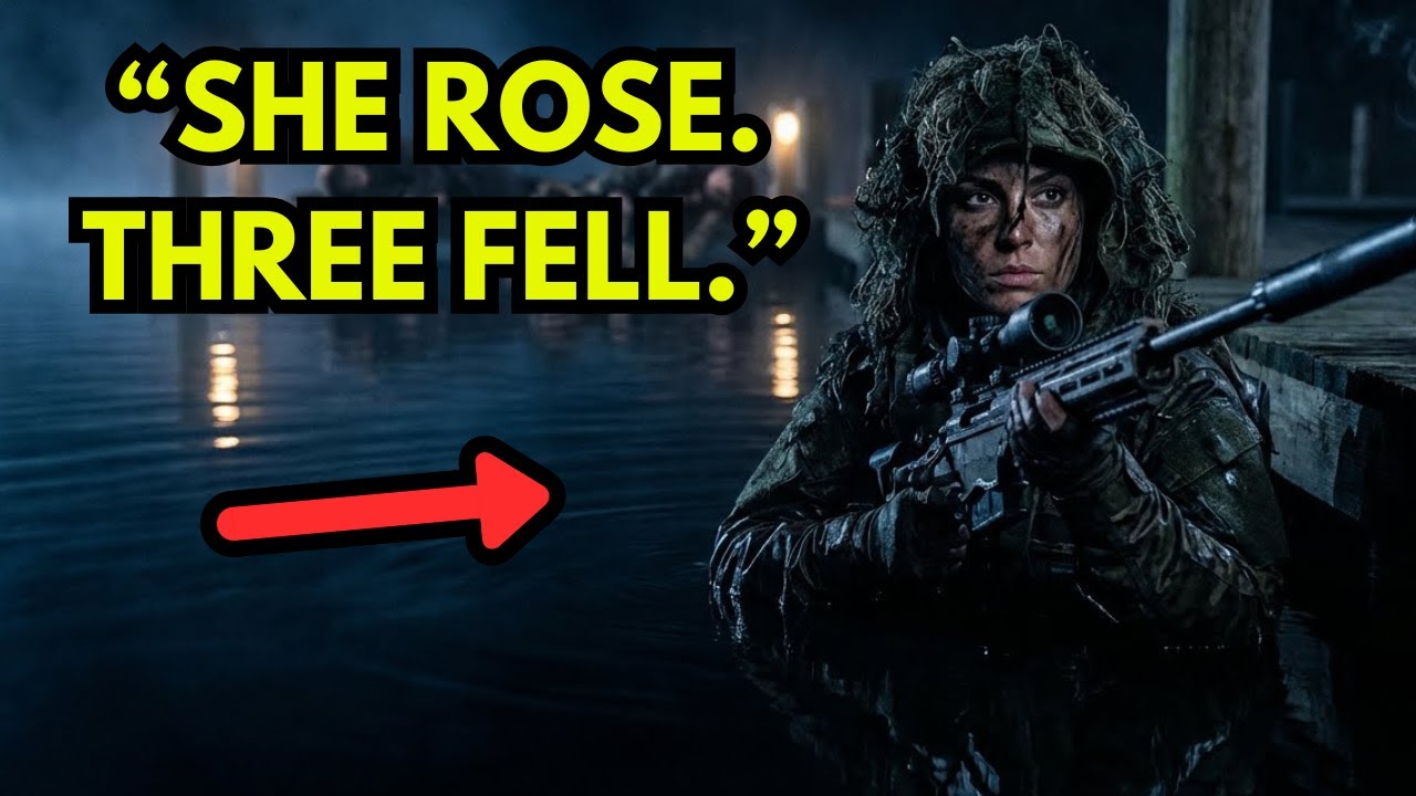 SHE SURFACED 50 METERS FROM THE DOCK — HER RIFLE SILENCED THREE GUARDS