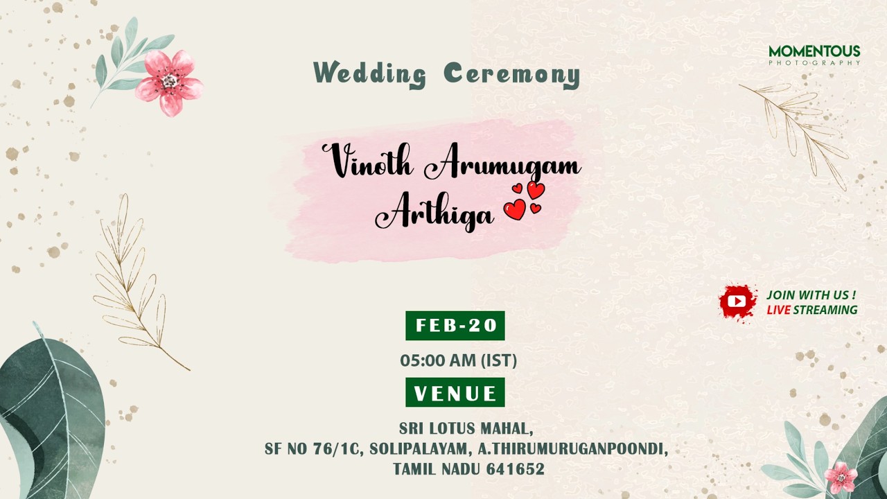 Wedding Ceremony Of Vinoth Arumugam & Arthiga