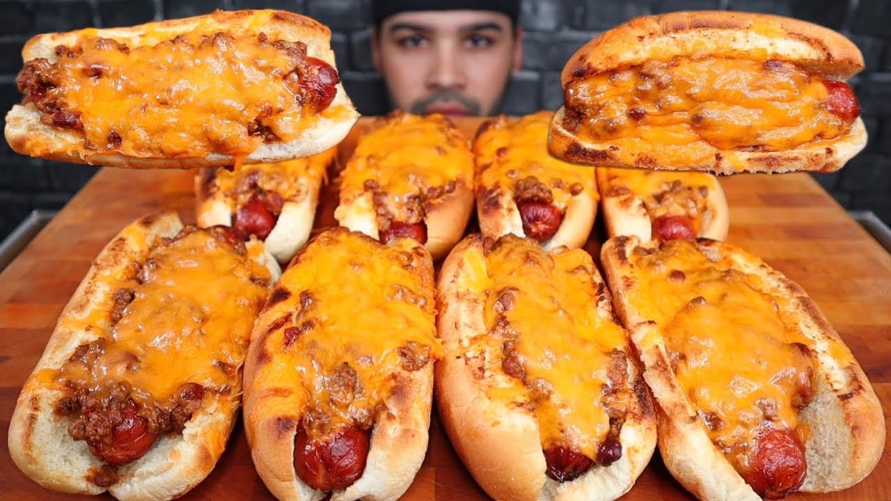ASMR CHILI CHEESE DOGS МУКБАНГ