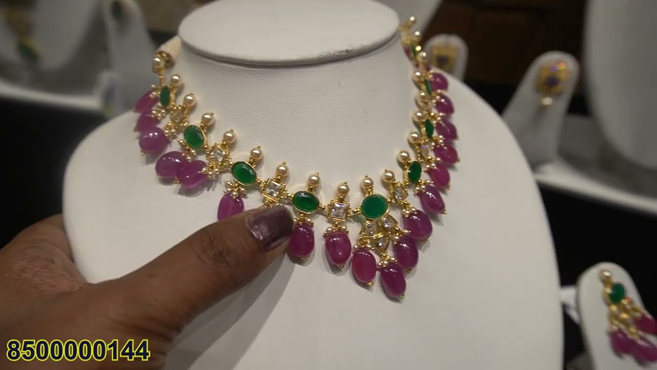 22 carat gold pearl's and Ruby beads necklace with weight | lightweight beads jewellery #goldgossips