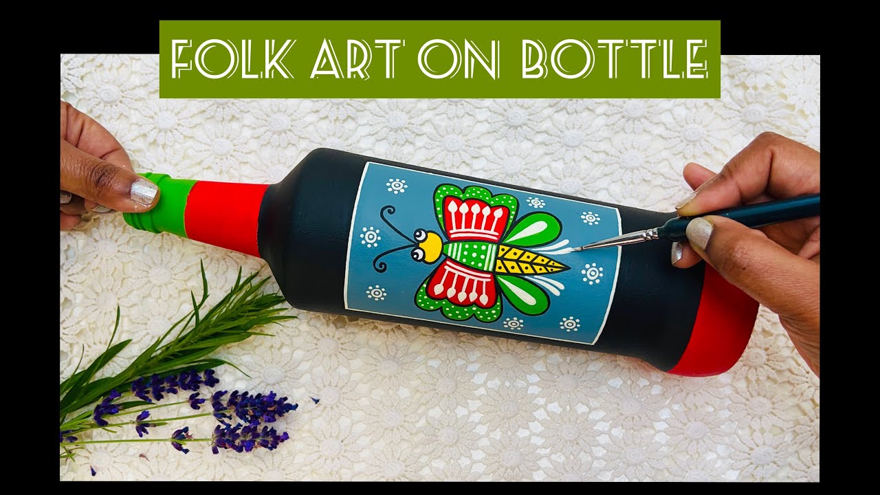 Folk Art On Glass Bottle | DIY Simple Bottle Art | #tutorial #bottleart #diy #howto #art