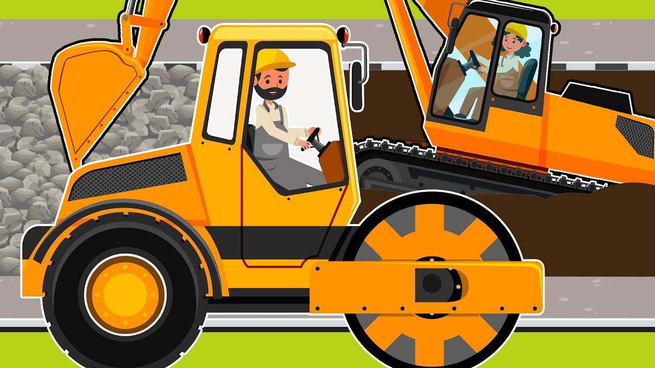 Construction Vehicles Working: Trucks, Road Rollers -  Road construction