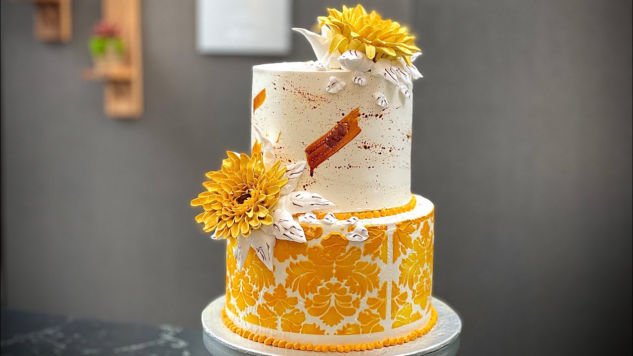 How To Make 2 Tier Wedding Cake | Stencils Work on Cream Cake |
