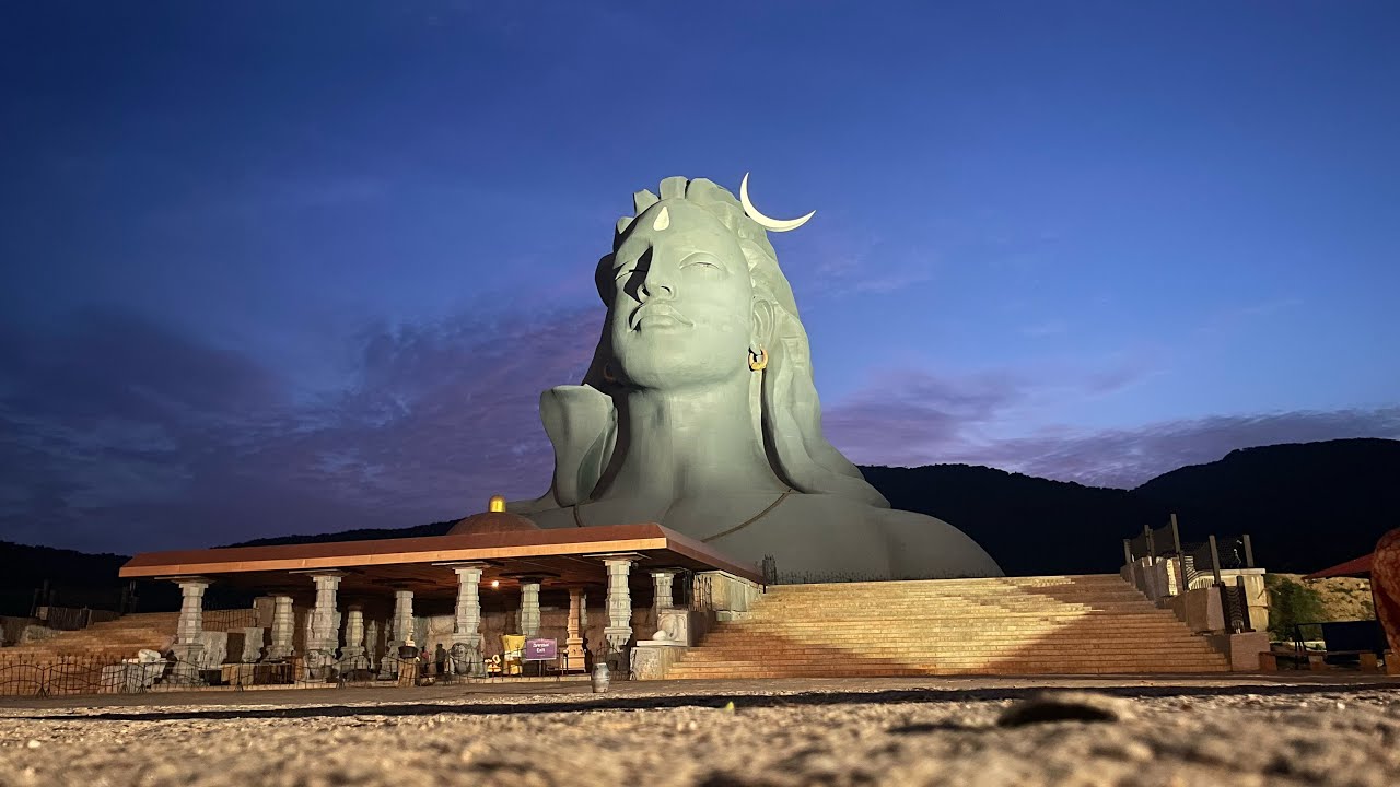 Chikballapura isha Adiyogi statue LED show in night times @Banglore background shivathandavam song