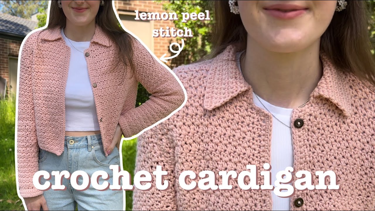 Crochet cropped cardigan with collar | lemon peel stitch | size adjustable tutorial