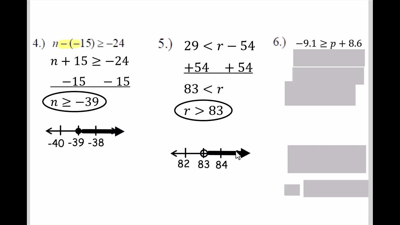 Solve One-Step Inequalities  - Adding and Subtracting