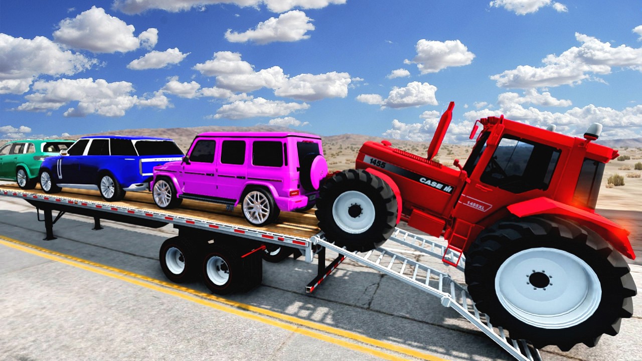 Flatbed Truck Mcqueen | Transportation with Truck - Pothole vs Car #10 - BeamNG.Drive
