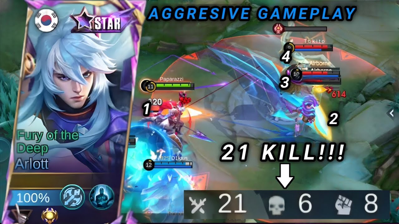 21 KILL!!! GAMEPLAY ARLOTT AGGRESSIVE - BUILD ARLOTT TERSAKIT!!! ||| MLBB